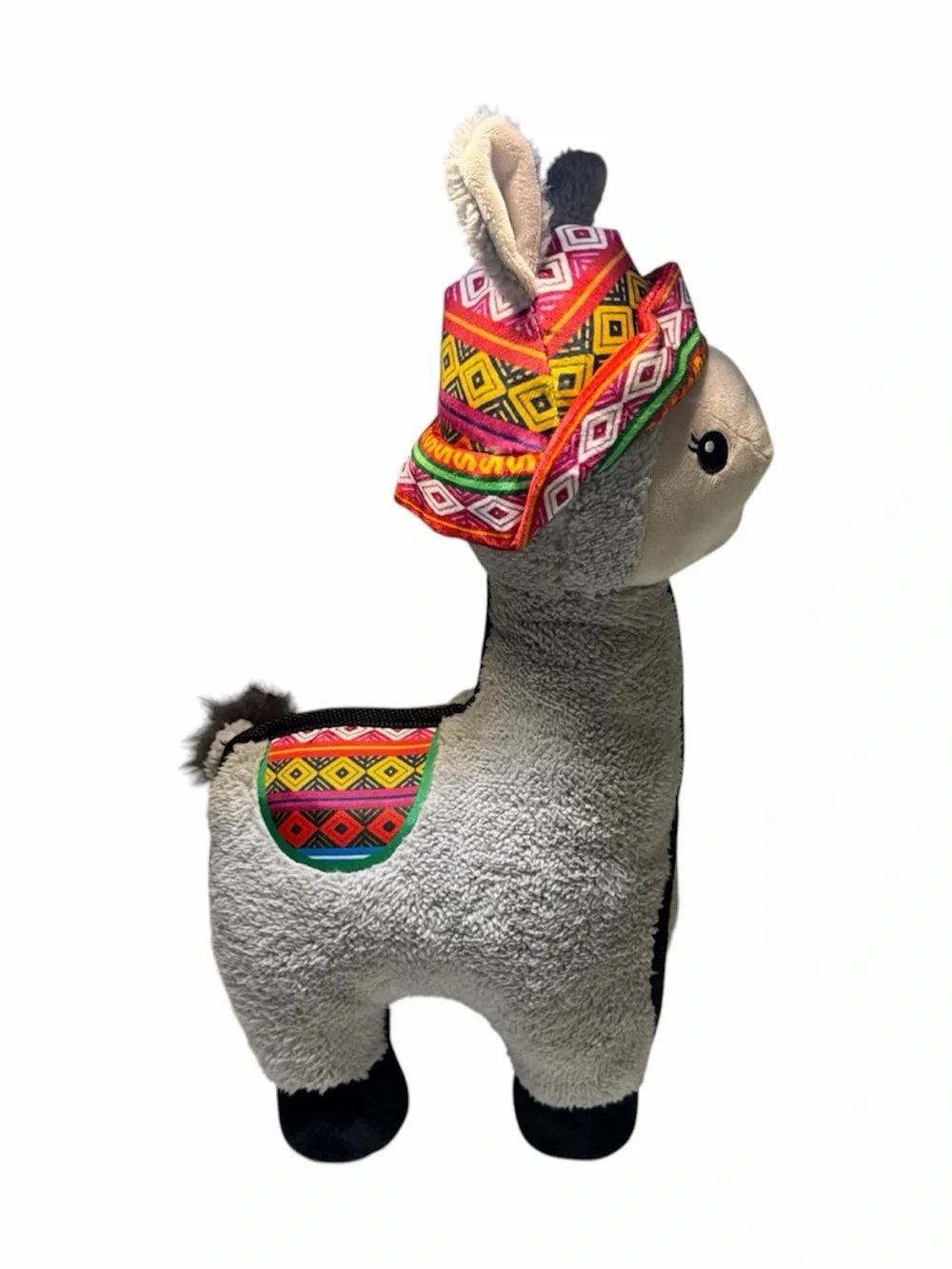 Think dog Plush Llama Stuffed Animal with Colorful Hat - Gray